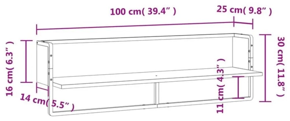 Prateleira de parede com barra 100x25x30 cm cinza sonoma