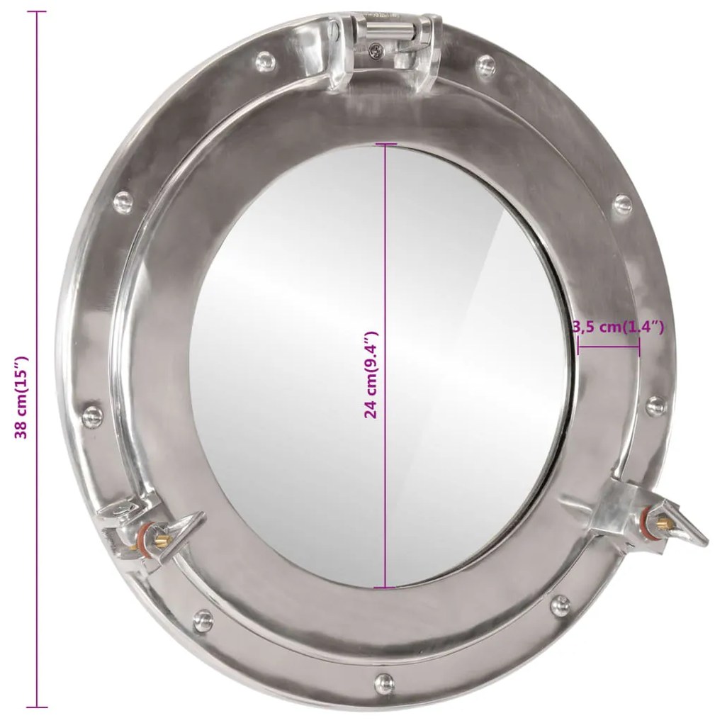 Espelho de parede estilo escotilha Ø38 cm alumínio e vidro