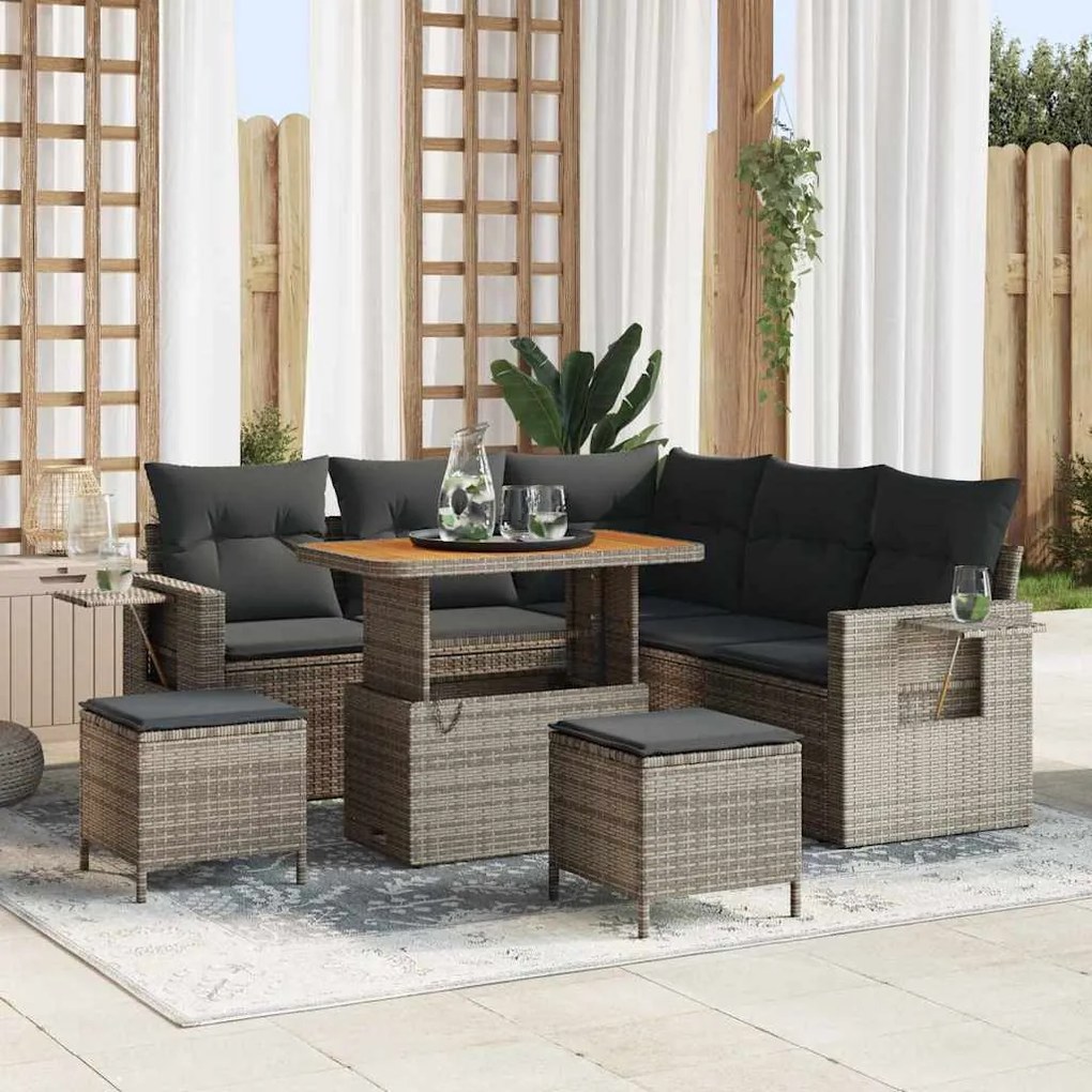 Conjunto de Sofá de Jardim vidaXL de 8 Peças com Almofadas Cinza em Rattan Acácia