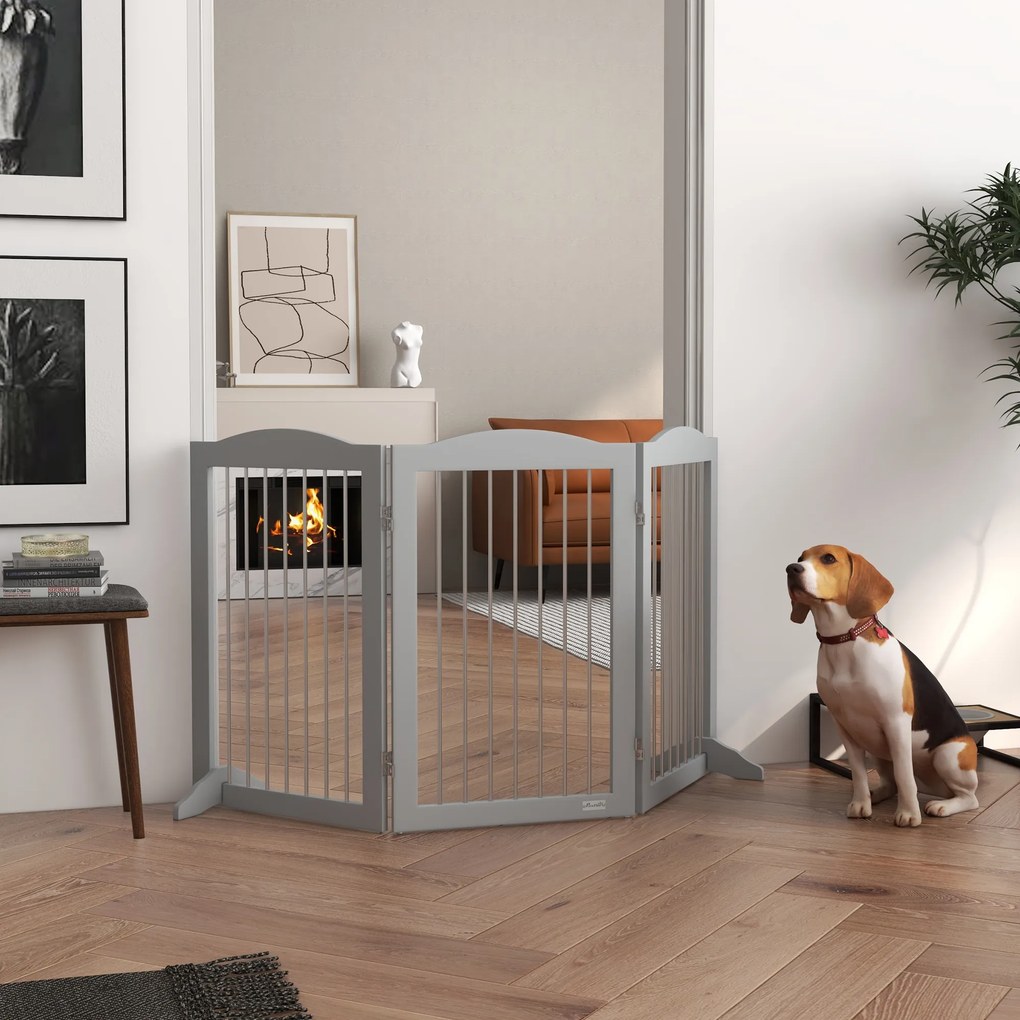 Barreira de Segurança para Cães Barreira de Segurança para Escadas e Portas Dobrável com Suporte de Pé 154x30x80cm Cinzento
