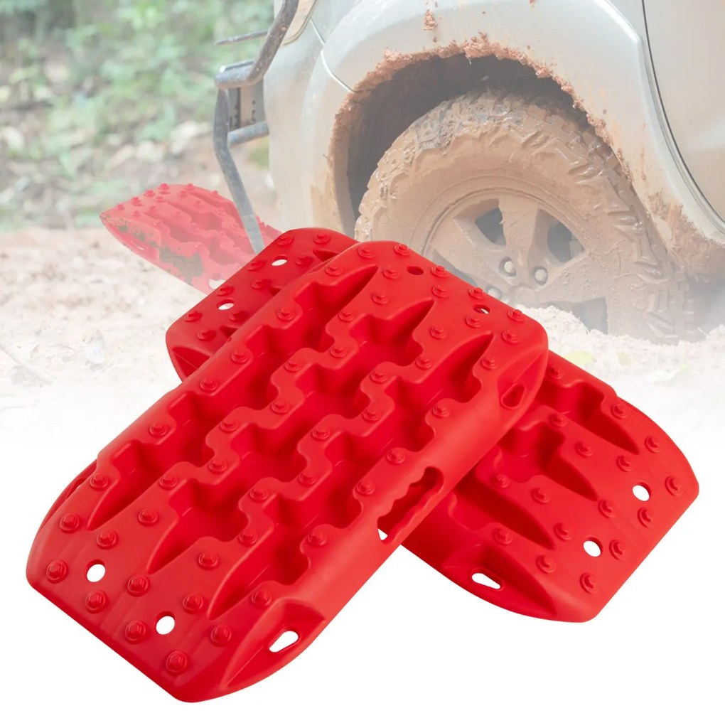 Placas de tração off-road Todo o Terreno tapetes de tração 2 peças para extração e recuperação de veículos de neve lama 58 x 31 x 6 cm Vermelho