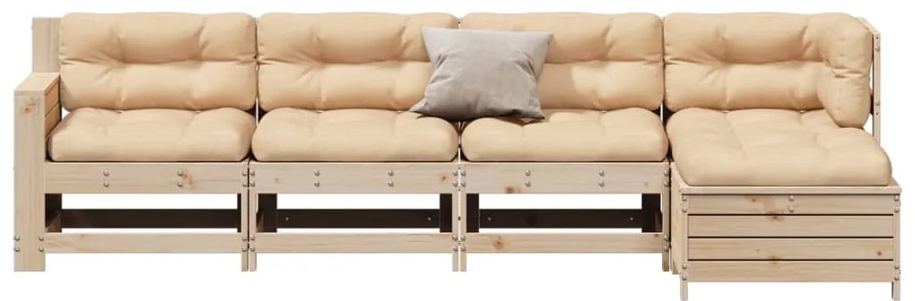 5 pcs conjunto lounge de jardim c/ almofadões pinho maciço