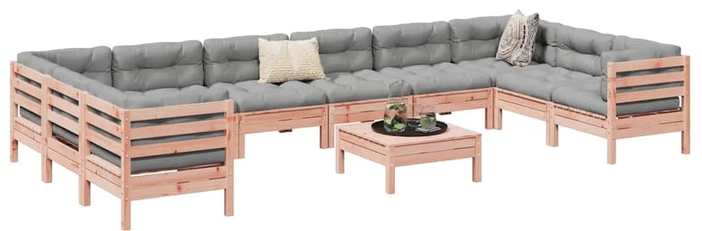 vidaXL 11pcs conj. sofás jardim c/ almofadões madeira abeto-de-douglas