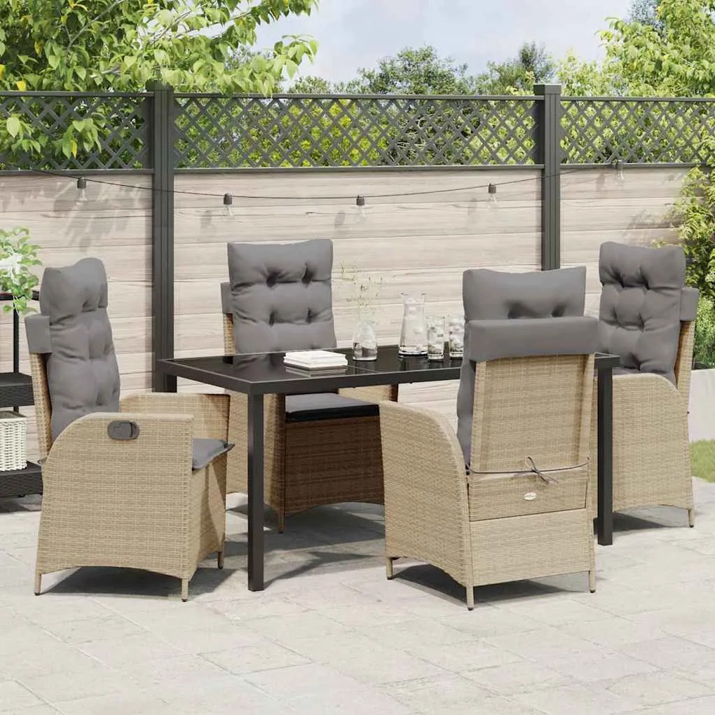 conjunto de jantar de jardim de 5 peças com almofadas bege em rattan d