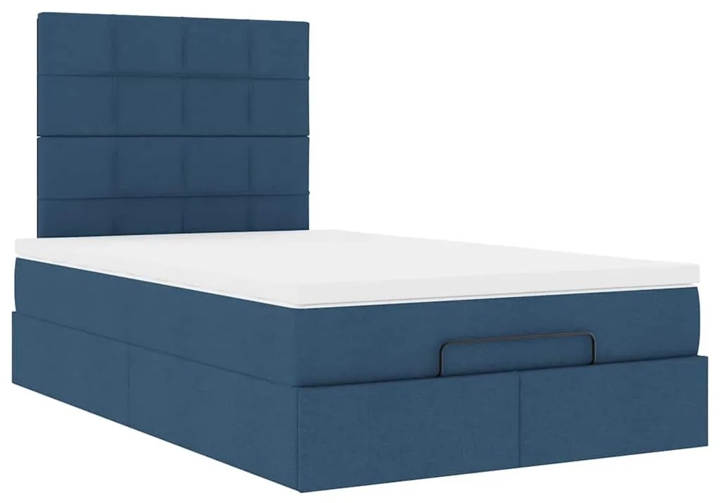 Estrutura de cama otomana com colchão 120x200 cm tecido azul