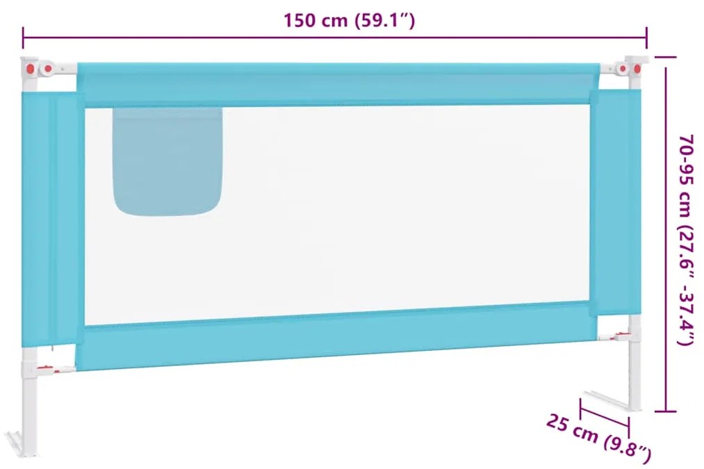 Barra de segurança p/ cama infantil tecido 150x25 cm azul