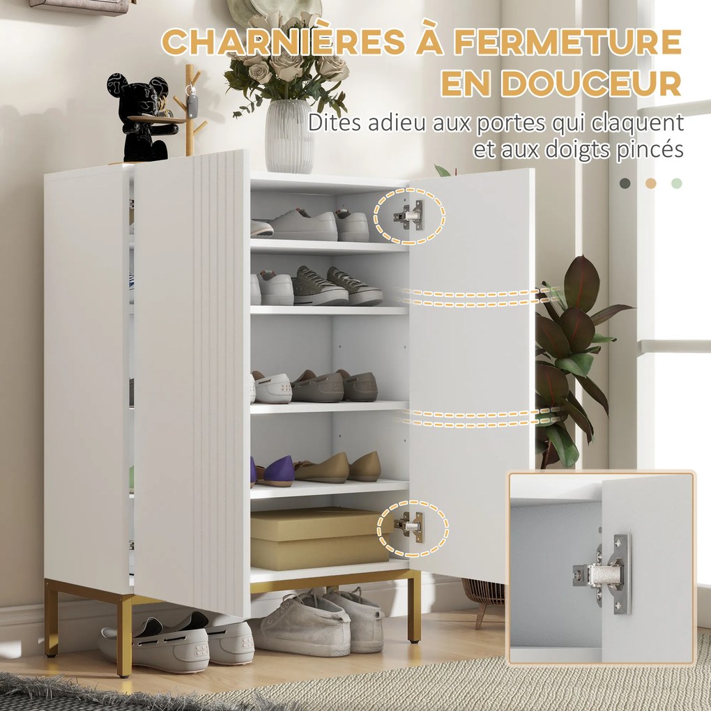 Sapateira com capacidade para 20 pares 72 x 31,5 x 95 cm, armário moderno com portas de fecho suave e prateleiras ajustáveis, branco