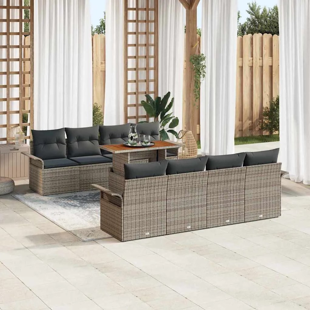 vidaXL Conjunto de Sofá de Jardim com 9 Peças e Almofadas Cinzas