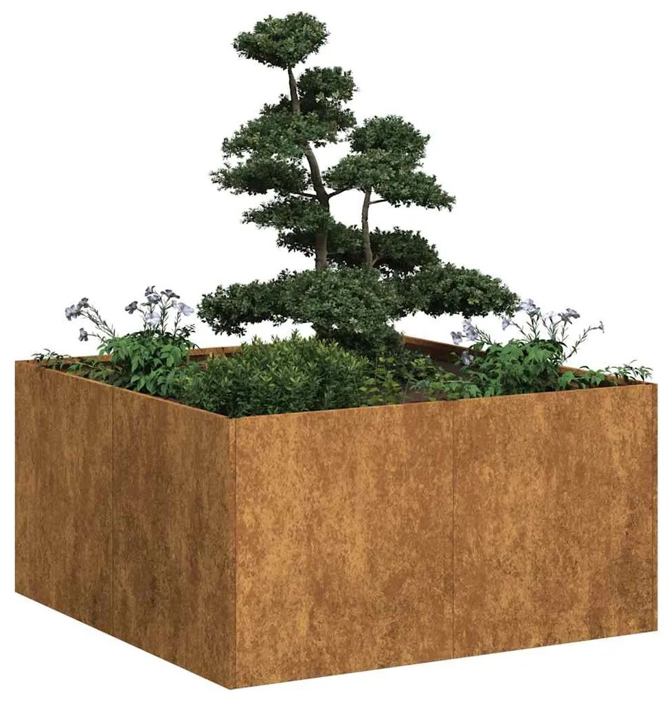 vidaXL Floreira enferrujada 80x80x40 cm aço resistente