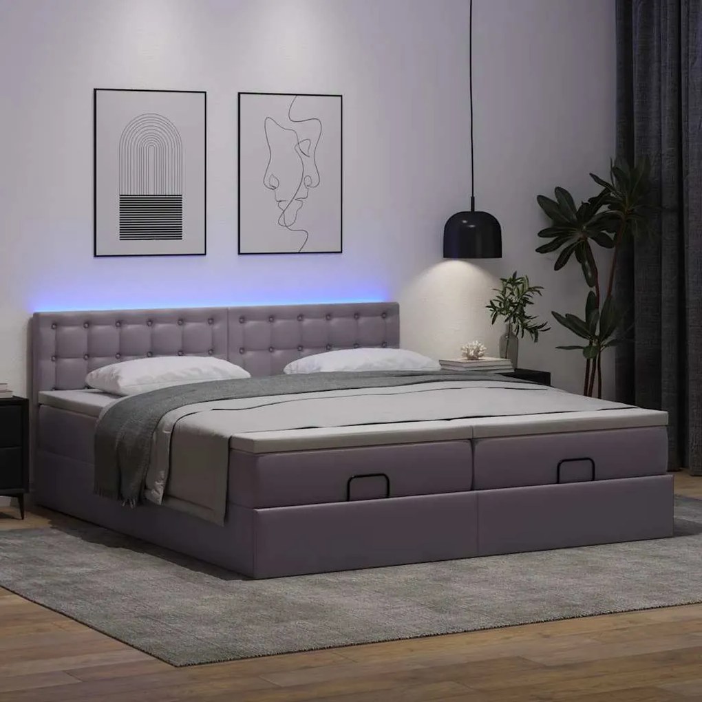 Cama otomana com colchões &amp; LEDs 180x200 cm couro artificial
