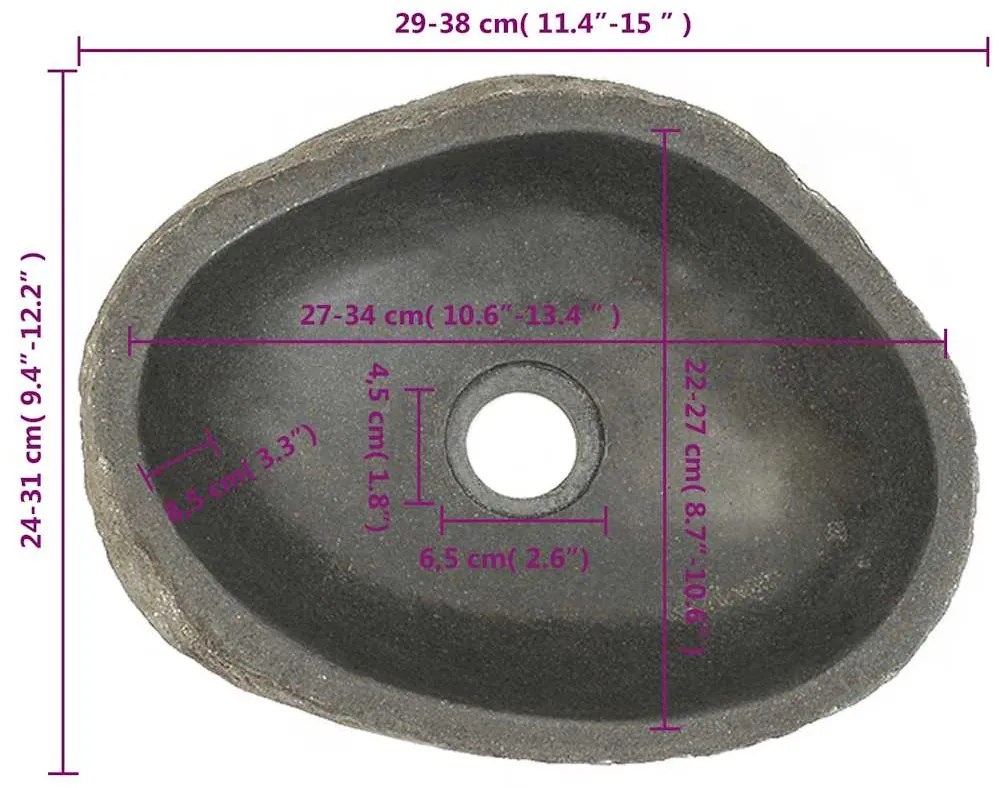 Lavatório de pedra do rio oval (29-38)x(24-31) cm