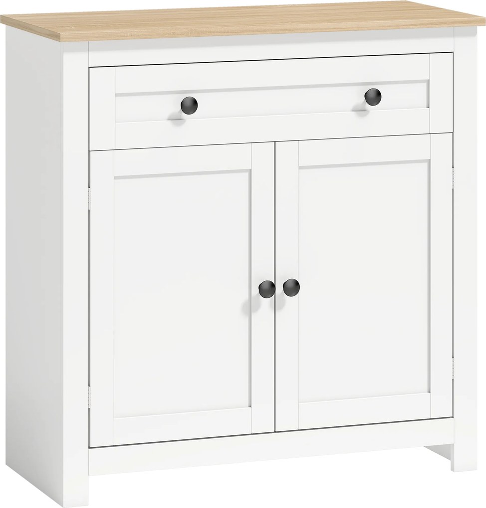 HOMCOM Aparador armário de cozinha com gaveta, duas portas, prateleira ajustável, para sala, 78,5 x 35 x 80 cm Branco | Aosom Portugal