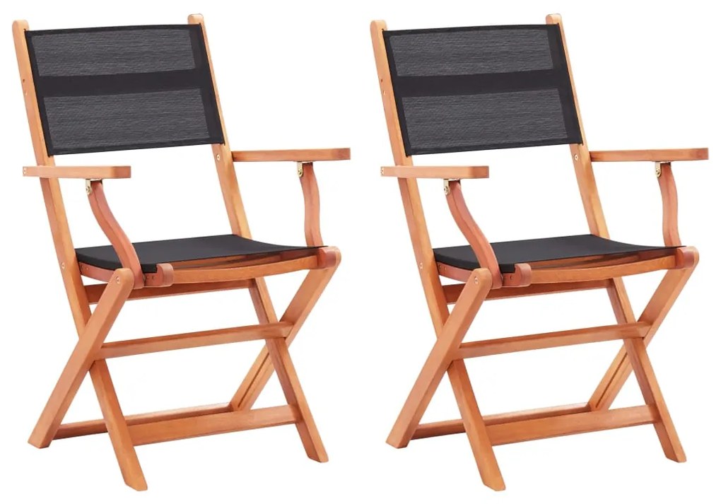 vidaXL Cadeiras jardim dobráveis 2pcs eucalipto maciço/textilene preto