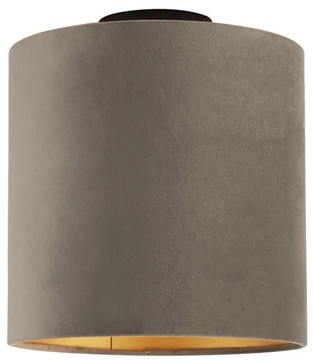 Candeeiro de teto com abajur em veludo taupe com dourado 25 cm - Combi Preto Country / Rústico