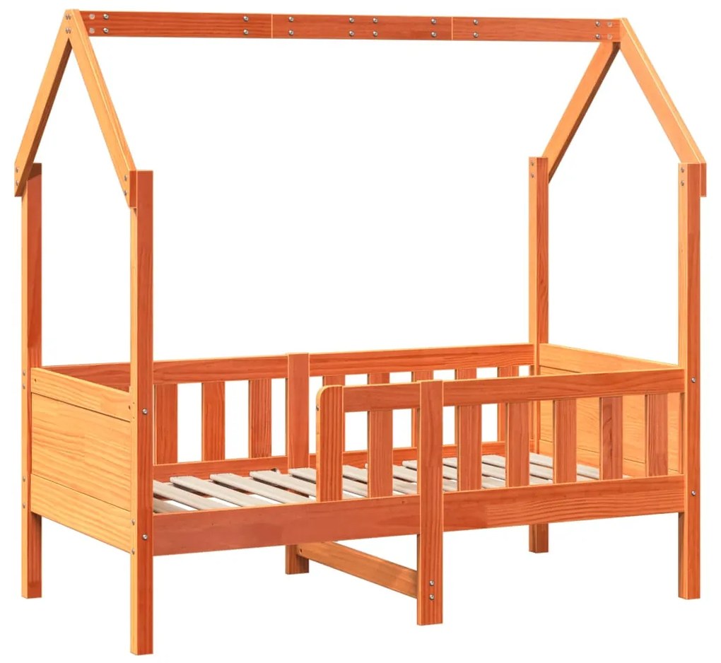 Cama infantil formato casa 80x160 cm pinho maciço castanho-mel