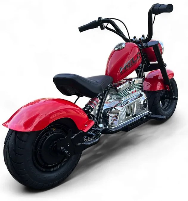 Mota elétrica infantil de 24V Chopper Warrior pneus pneumáticos e assento em pele sintética Vermelha