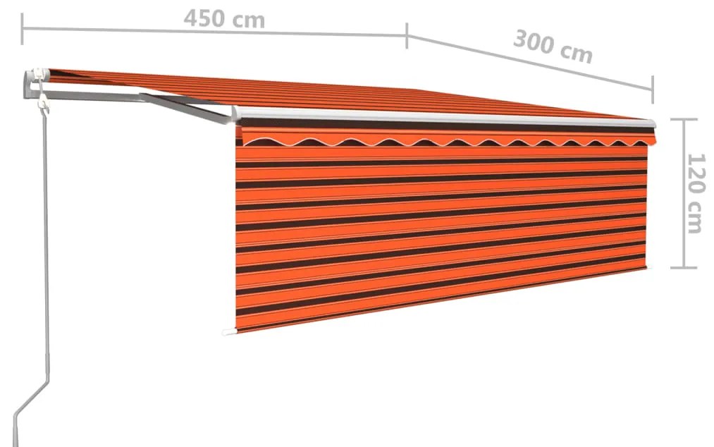 Toldo autom. LED e sensor de vento 4,5x3 m laranja e castanho