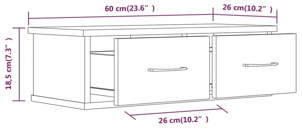 Armário parede 60x26x18,5 cm derivados madeira cinzento sonoma