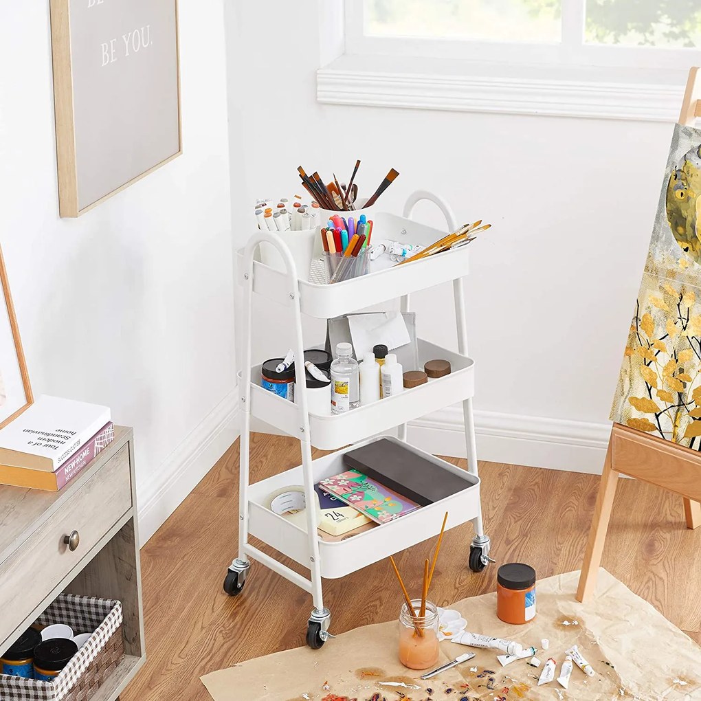 Carrinho de metal multifuncional 41,4 x 30,7 x 79 cm branco