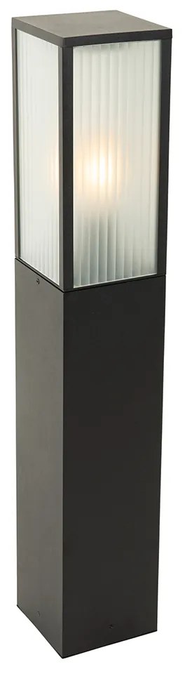 Candeeiro de pé exterior preto com vidro canelado 80 cm IP44 - Charlois Moderno