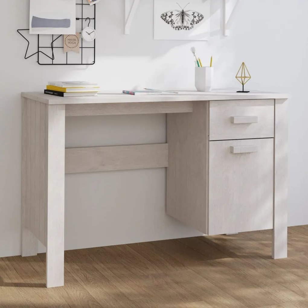 340461 vidaXL Secretária HAMAR 113x50x75 cm pinho maciço branco