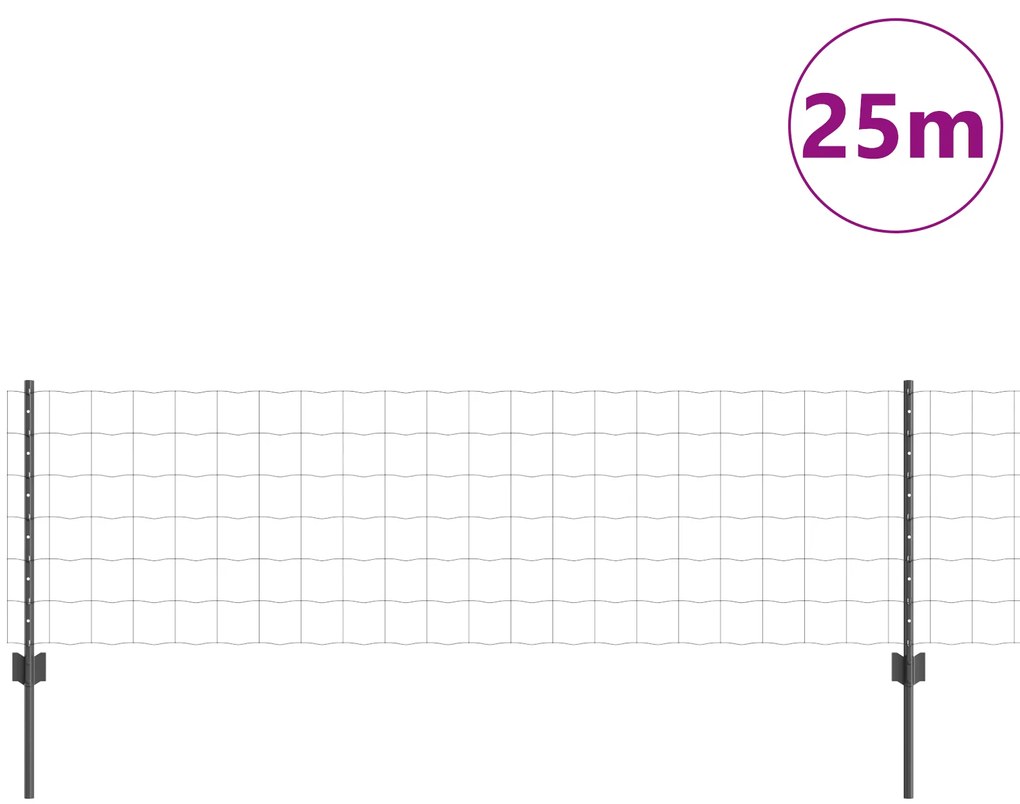 Cerca Euro com 11 Postes U Cinza 0.6x25 m de Aço