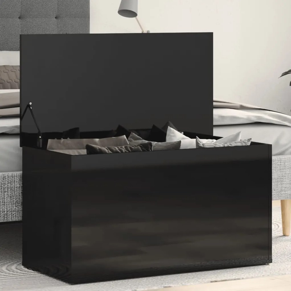 vidaXL Arca arrumação 84x42x46 cm madeira processada preto brilhante