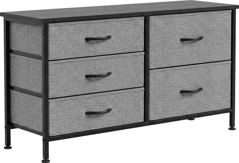 HOMCOM Cómoda com 5 Gavetas de Tecido com Estrutura de Aço Para Sala Escritório 100x30x53 cm Preto e Cinza Escuro | Aosom Portugal