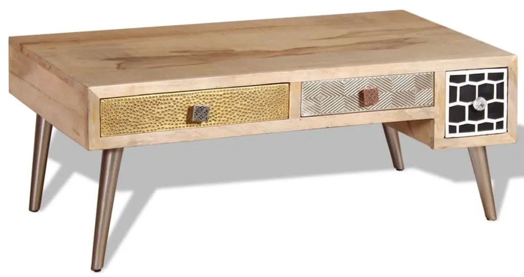 vidaXL Mesa centro c/ gavetas madeira mangueira maciça 105x55x41 cm