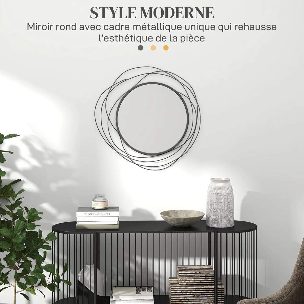 Espelho redondo em metal de malha preta, decoração de estilo moderno, diâmetro Φ65 cm preto