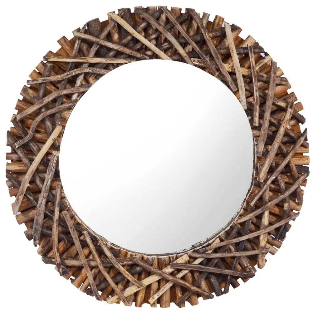 288802 vidaXL Espelho de parede redondo 60 cm madeira de teca