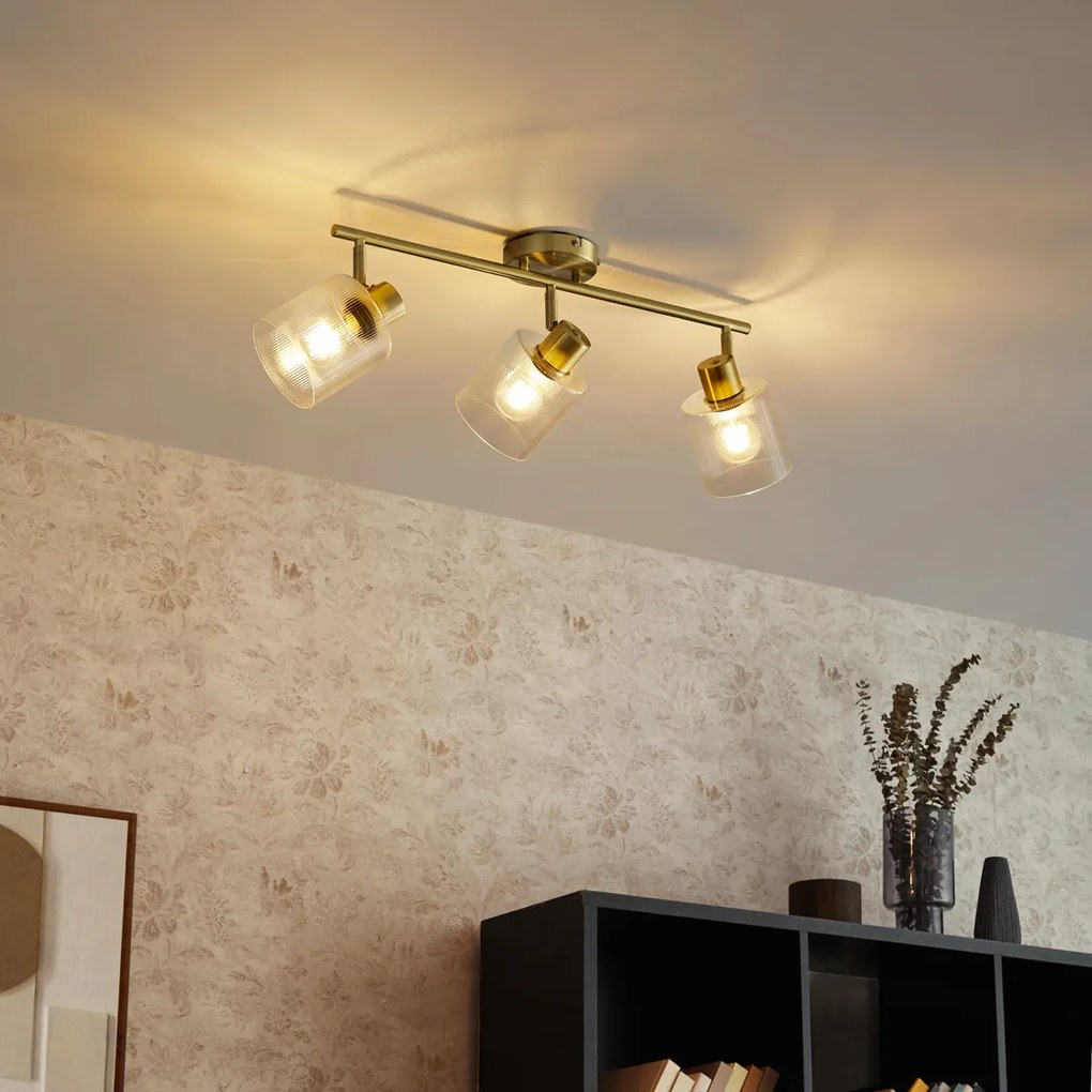 Candeeiro de teto spot dourado com vidro 3 luzes ajustável - Laura