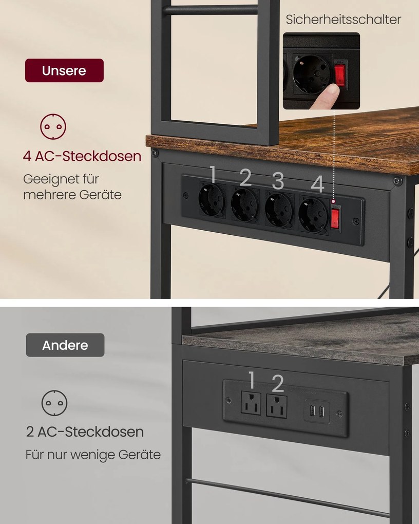 Armário de cozinha com tomadas 40 x 80 x 167 cm Preto castanho-escuro