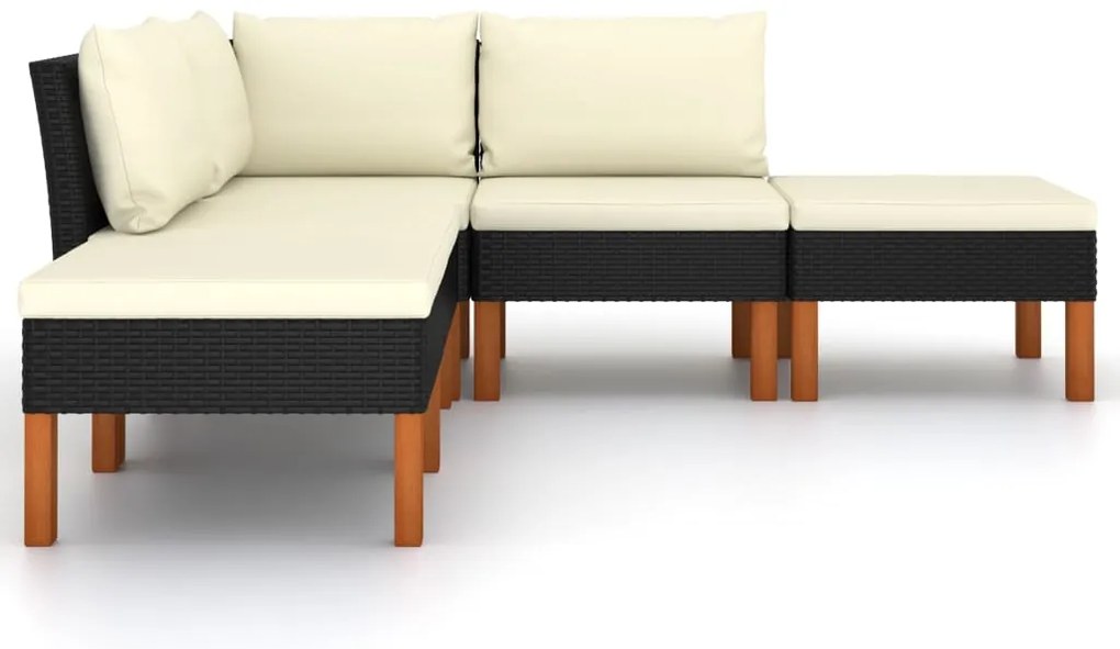 5 pcs conjunto lounge de jardim c/ almofadões vime PE preto
