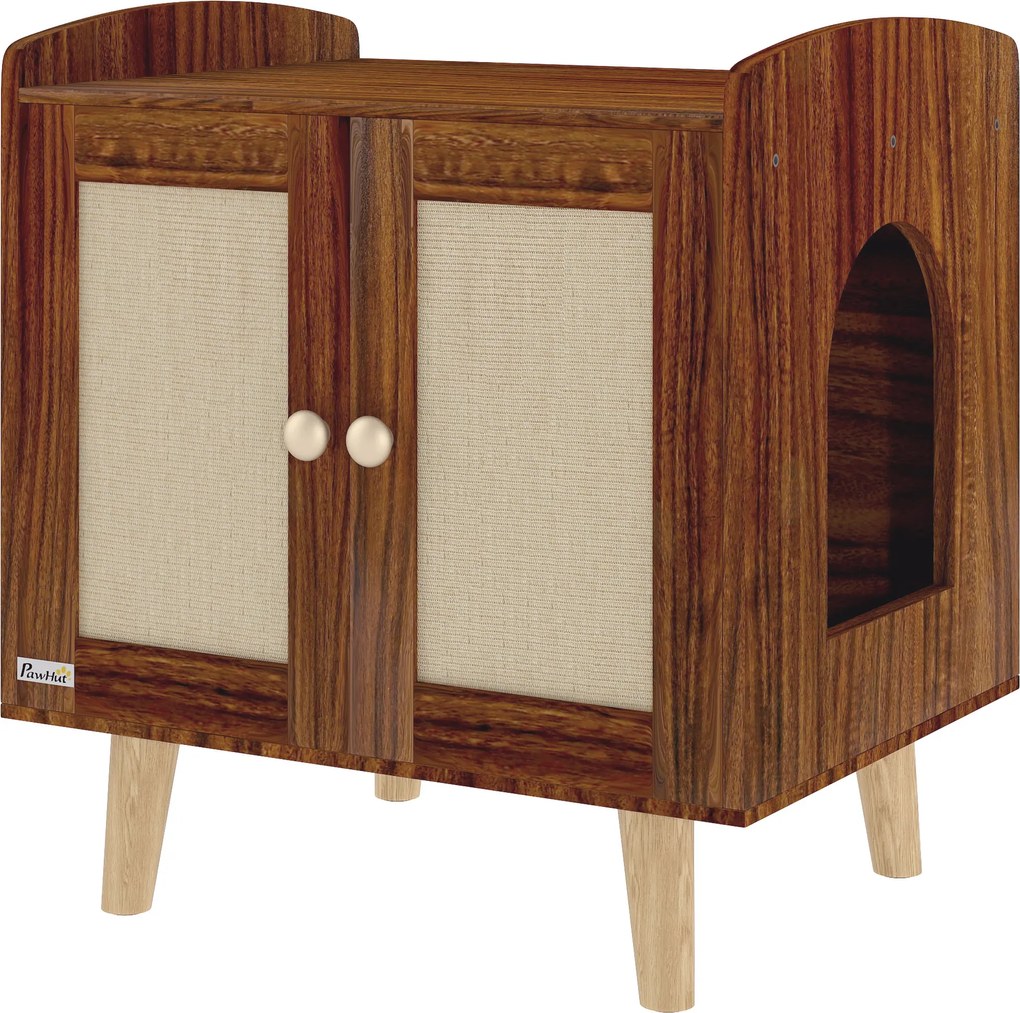 Móvel para Caixa de Areia para Gatos (NÃO INCLUÍDA) com Tapetes de Sisal Pés de Madeira 55x43x59,6 cm Castanho Rústico