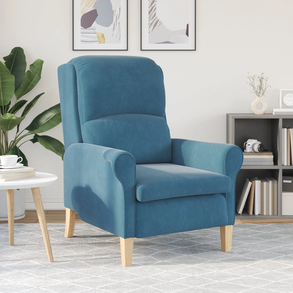 Poltrona Azul Azul Tecido, Madeira Padrão Ergonómica
