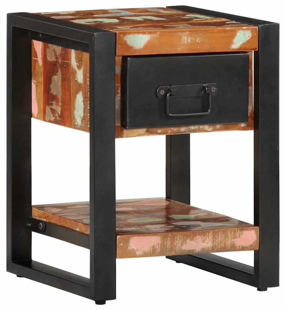 Mesa de cabeceira multicor 35x34x45cm madeira maciça recuperada