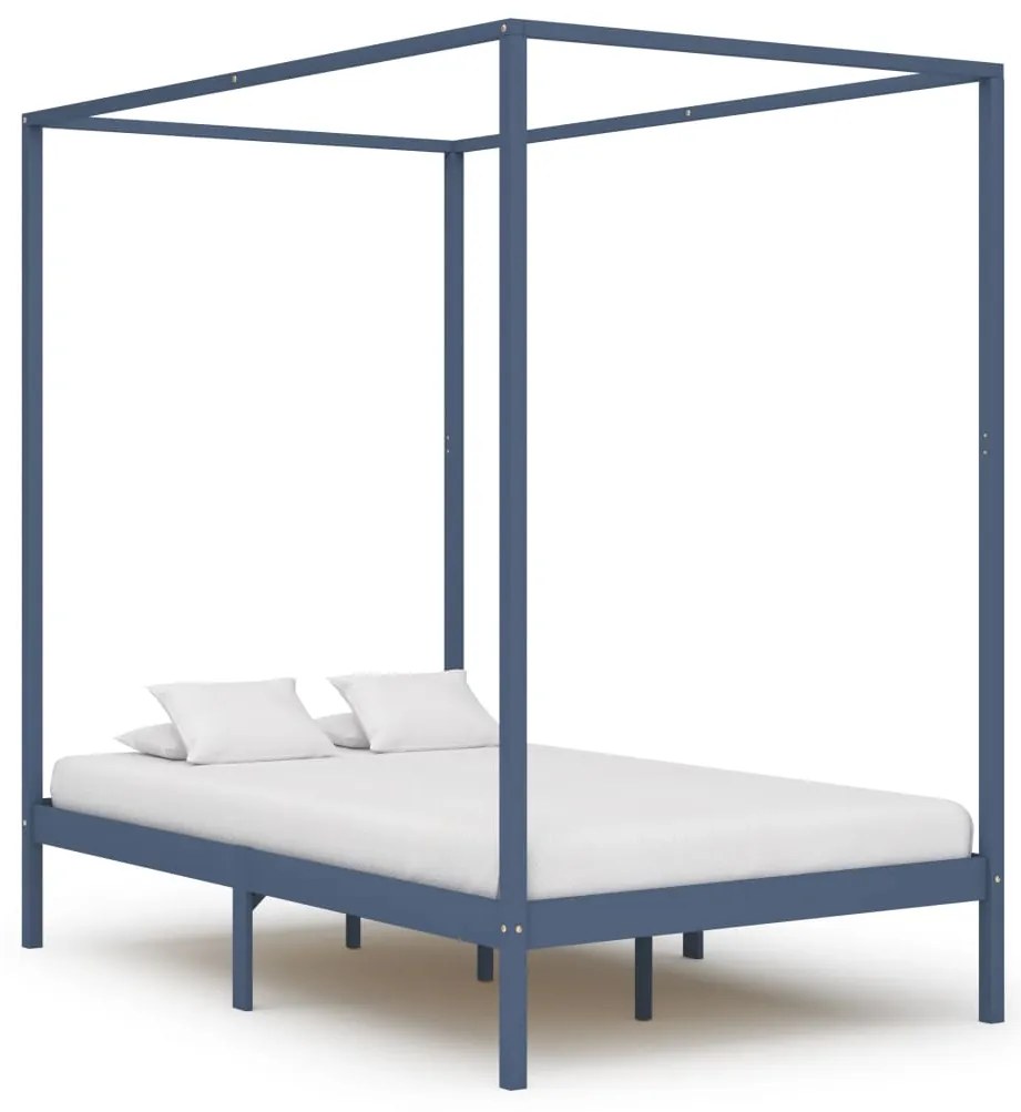 vidaXL Estrutura de cama com toldo 120x200 cm pinho maciço cinzento