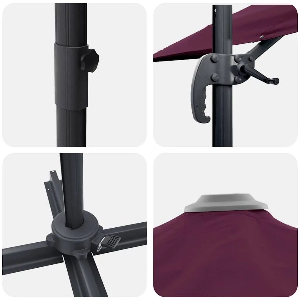 Guarda-Sol Cantilever Roma Vermelho Bordeaux 352x251x260 cm em Alumíni