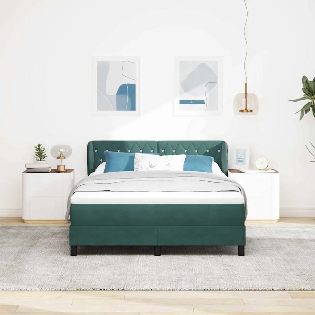 Cama Box Spring com Colchão verde escuro 160x200 cm Veludo