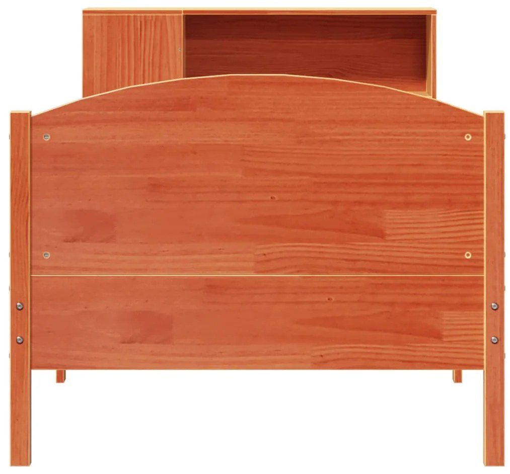 Cama com estante sem colchão 90x200cm pinho maciço castanho-mel
