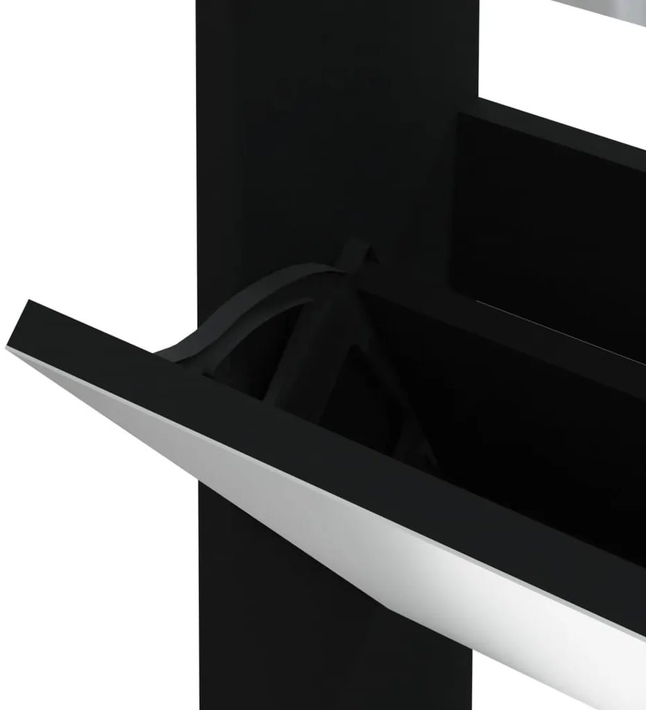 Sapateira com espelho de 3 divisórias 63x17x102,5 cm preto
