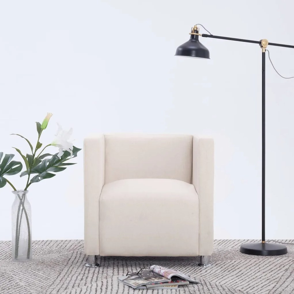 vidaXL Poltrona em forma de cubo tecido creme
