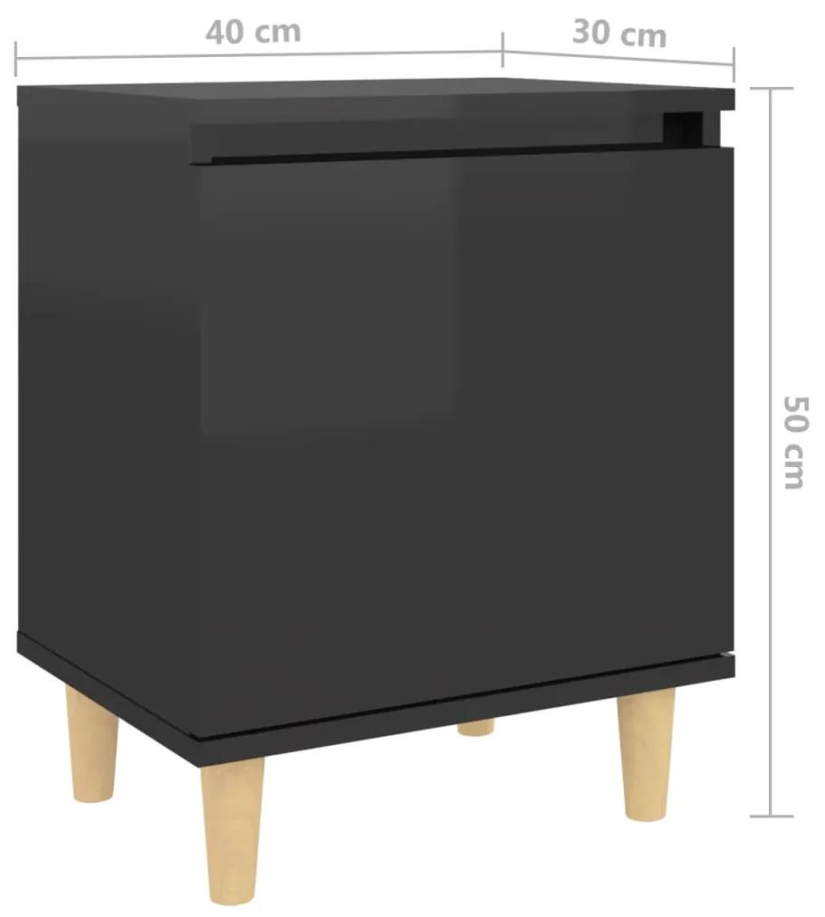 Mesa cabeceira pernas madeira maciça 40x30x50cm preto brilhante