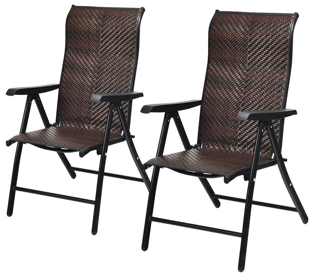 2 Cadeiras de jardim Dobráveis de Rattan Cadeiras de Vime Portáteis de Altura Ajustável para Jardim Varanda Exterior 69 x 58 x 85-112 cm Castanho/Pret