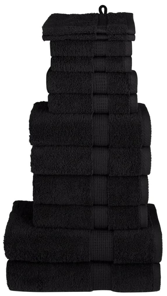 12pcs Conjunto toalhas banho premium SOLUND 600 gsm preto