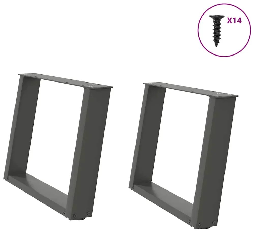 vidaXL Pés para mesa de centro em forma de U, 2 peças, antracite, 70x (42-43) cm, aço