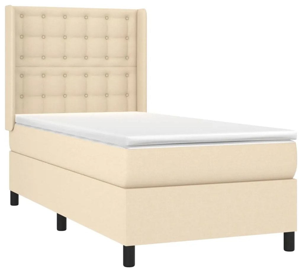 Cama box spring c/ colchão e LED 90x200 cm tecido cor creme