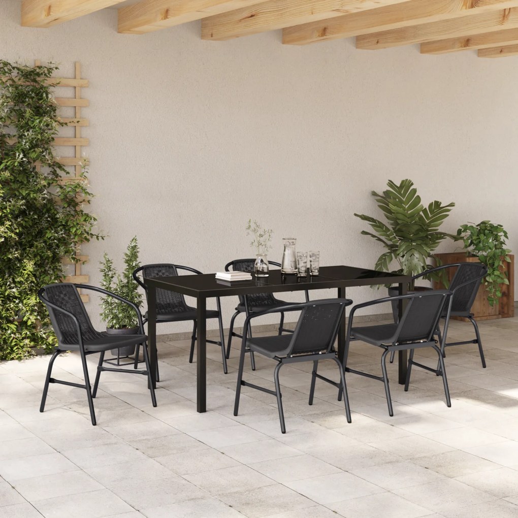 Conjunto de Jantar Jardim 7 Peças Vime Plástico Preto