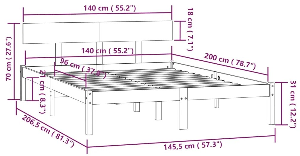 Estrutura de cama 140x200 cm pinho maciço preto